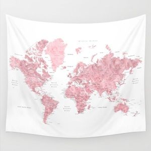 Pink World Map Tapestry